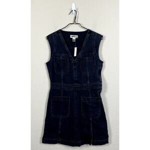 Madewell Dress Women 4 Black Denim Mini Sleeveless Pockets Cowgirl Western NWT